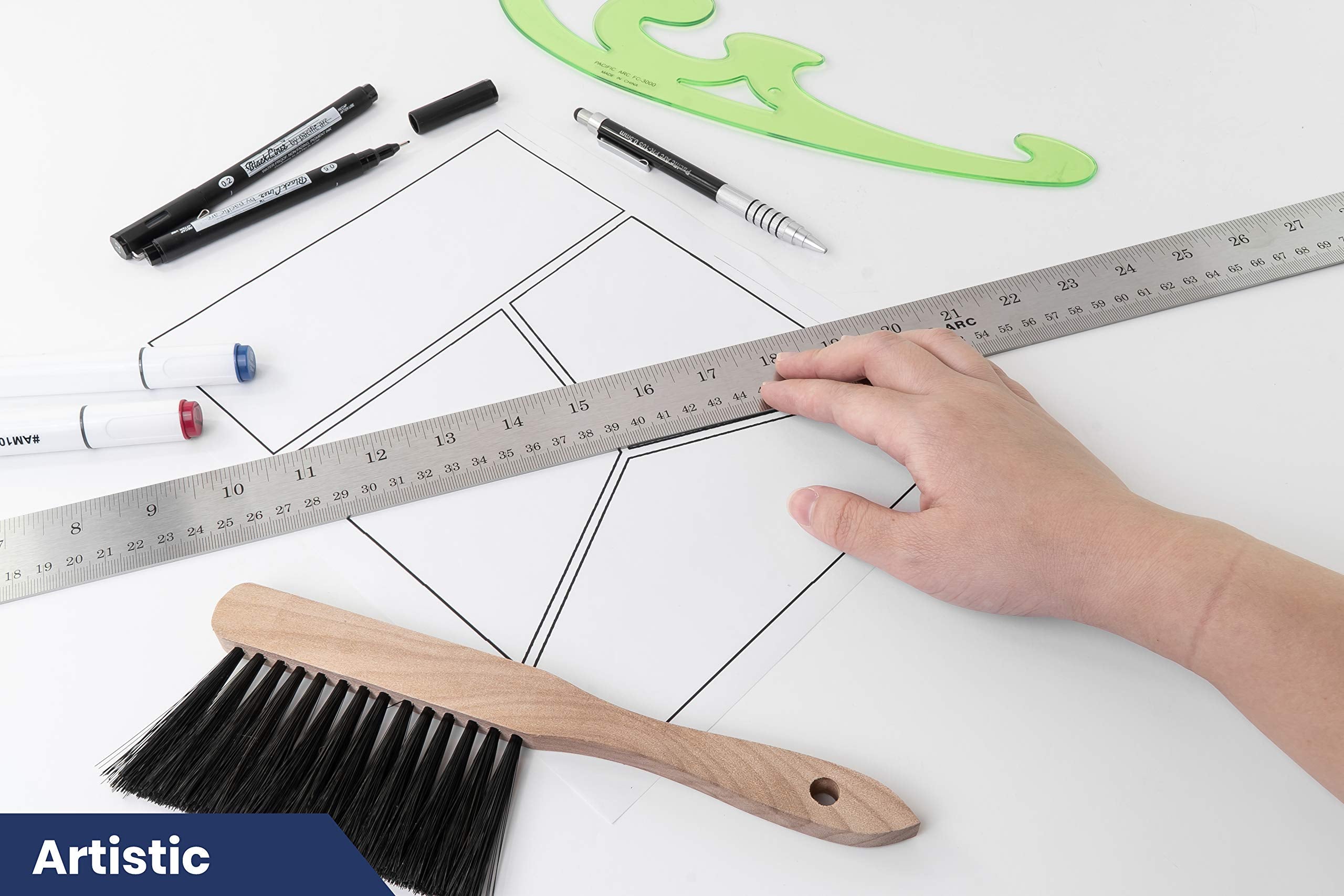 2 Pack Pacific Arc 12 Inch Stainless Steel Ruler with Inch/Metric Conversion Table
