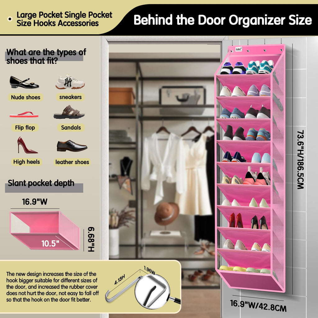Kotkn 10 Tier Over The Door Organizer - Heavy Duty Hanging Storage Rack with Sturdy Oxford Fabric, Holds 20+ Pairs of Footwear, Boots & Sneakers, Saves 50% Closet Space(Beige)