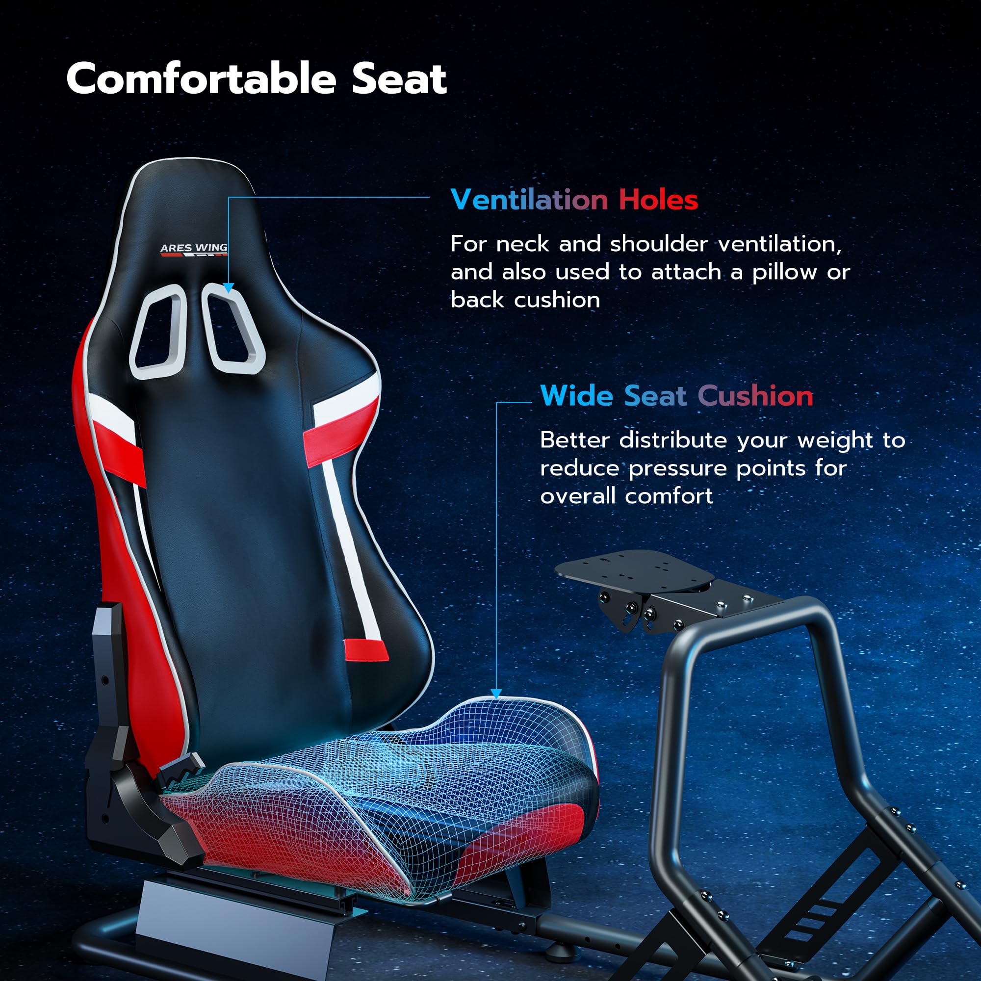 ARES WING Sim Racing Cockpit, Racing Wheel Stand with Seat, Formula and GT Racing Simulator Cockpit Compatible with Fanatec, Thrustmaster, Logitech, Moza Racing Games on PS5, PS4, Xbox and PC