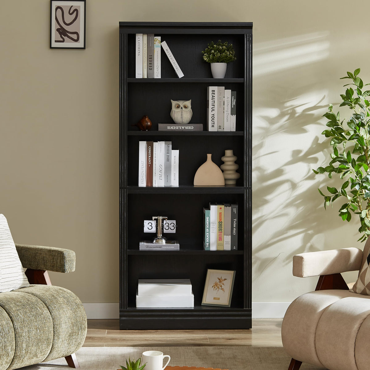 JAHRSTIM Halston Bookshelf, 5-Tier Tall Deep Storage Shelf, Adjustable Open Shelving Unit Closet Organizer and Storage for Living Room Home Office Bedroom, Modular Deep Bookcase Bookshelves