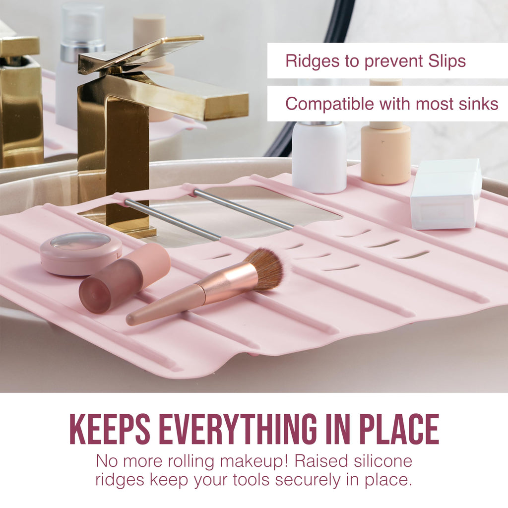 Maplefield Bathroom Sink Cover for Counter Space, Heat Resistant Silicone Sink Mat for Your Beauty Routine, Small Bathroom Space Saver Sink Cover for Makeup (Beige Large, 22" x 15" x 2" Inches)