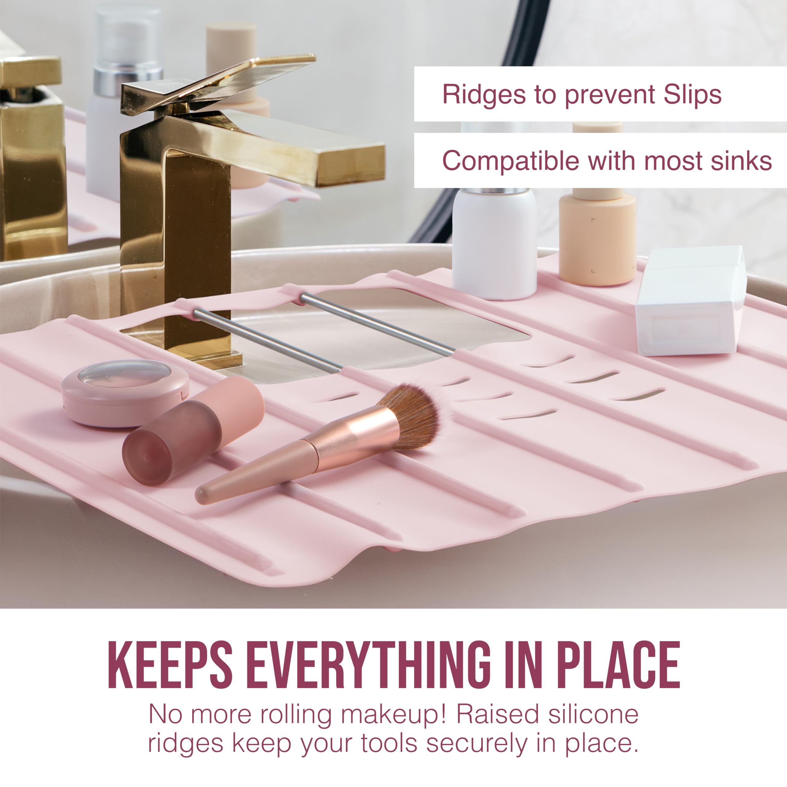 Maplefield Bathroom Sink Cover for Counter Space, Heat Resistant Silicone Sink Mat for Your Beauty Routine, Small Bathroom Space Saver Sink Cover for Makeup (Beige Large, 22" x 15" x 2" Inches)