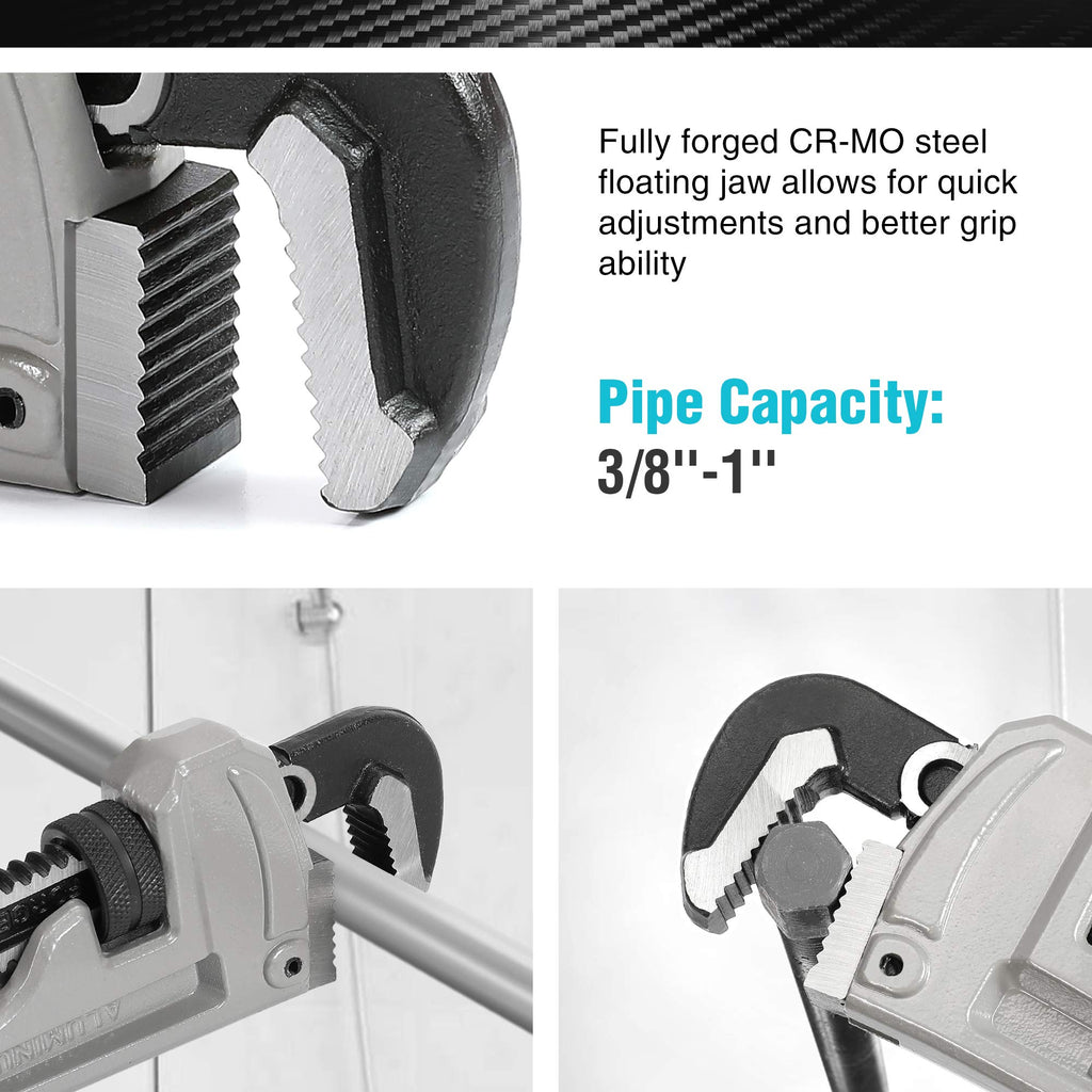 DURATECH 8-inch Heavy Duty Aluminum Straight Pipe Wrench, Adjustable Plumbing Wrench, Drop Forged, Exceed GGG standard