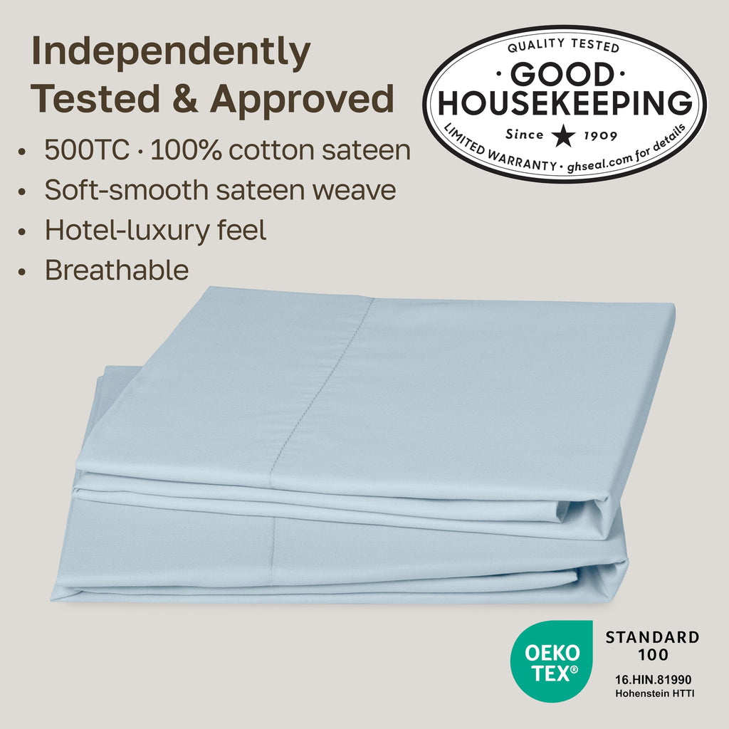 CALIFORNIA DESIGN DEN Soft & Silky 500 Thread Count 100% Cotton is Cool & Smooth, White Pillowcases Queen Size Fits Standard & Queen Pillows (Pure White)