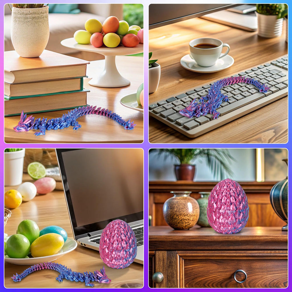 Easter Basket Stuffers 3D Printed Dragon Eggs with Dragon Inside Surprise Mystery Easter Egg Fidget Toy, Articulated Crystal Toys for Kid Easter Egg Hunt Party Favors (1PCS)