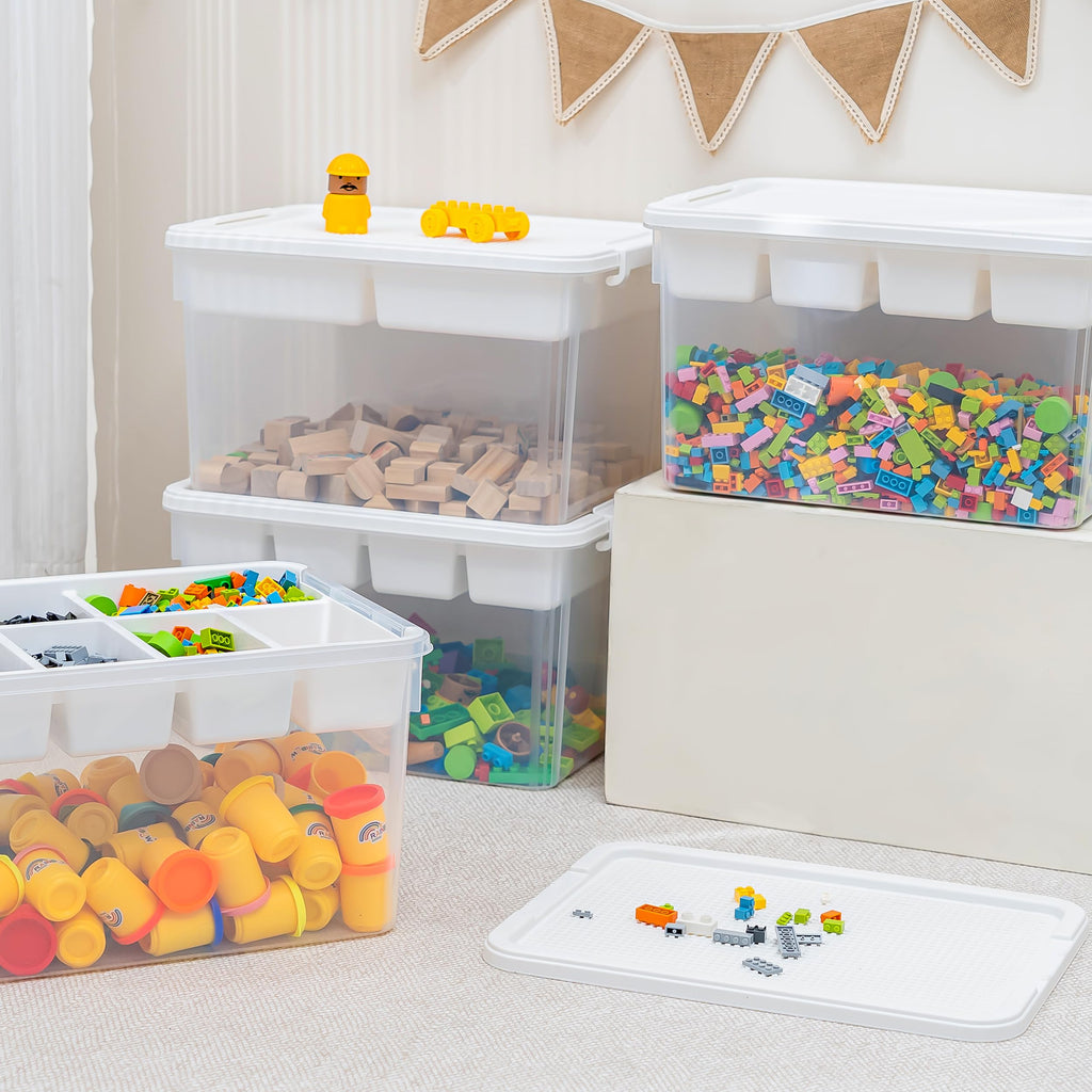Citylife 17 QT Plastic Storage Box with Building Baseplate Lid and Removable Tray Craft Organizers and Storage Clear Storage Container for Organizing Bead, Tool, Sewing