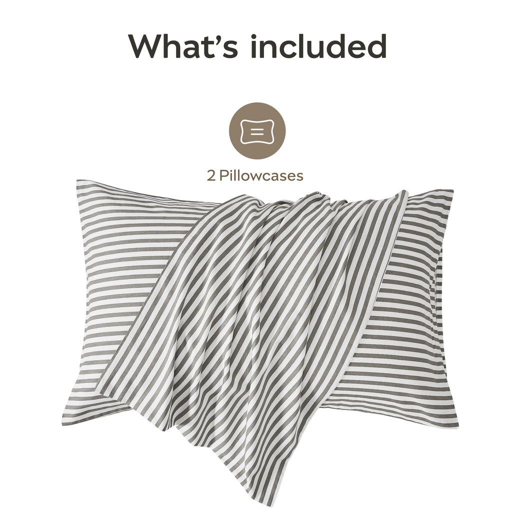 JELLYMONI Cotton Striped Pillowcases Set of 2, Sage Green, Standard | Soft breathable feel, Envelope closure, 400TC cotton, Machine washable, Gentle on skin