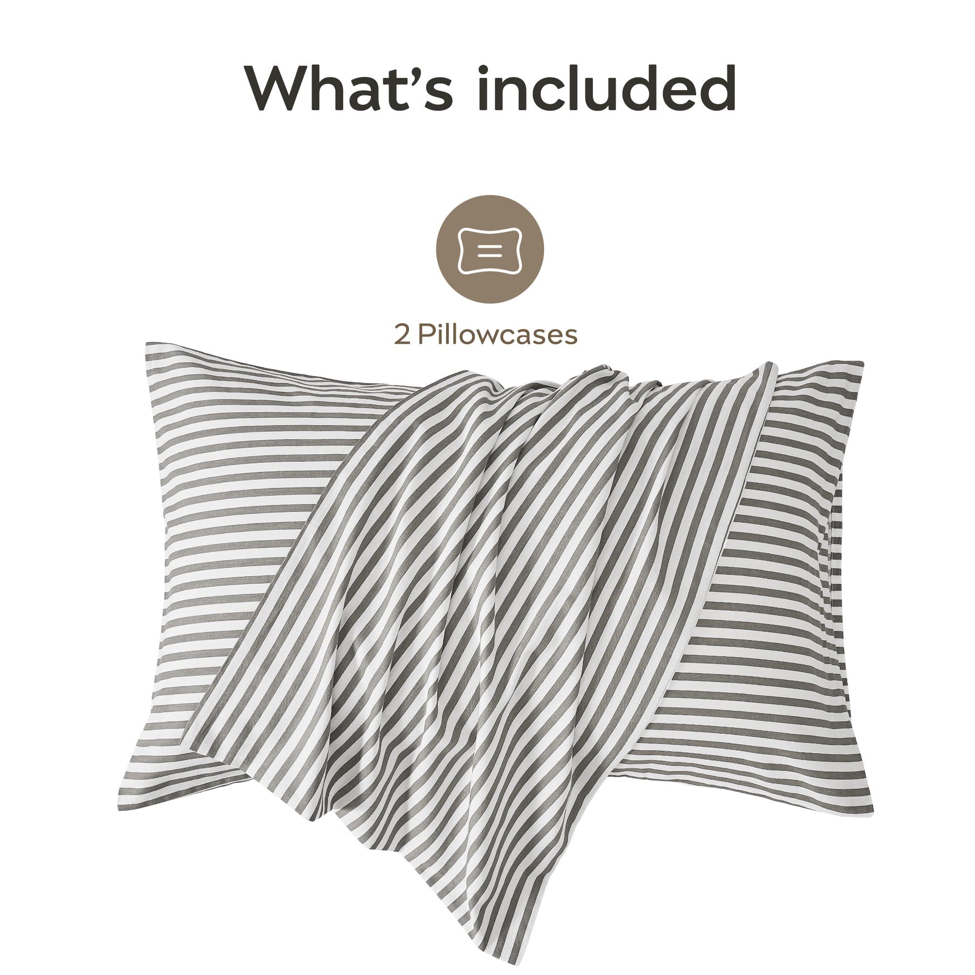 JELLYMONI Cotton Striped Pillowcases Set of 2, Sage Green, Standard | Soft breathable feel, Envelope closure, 400TC cotton, Machine washable, Gentle on skin