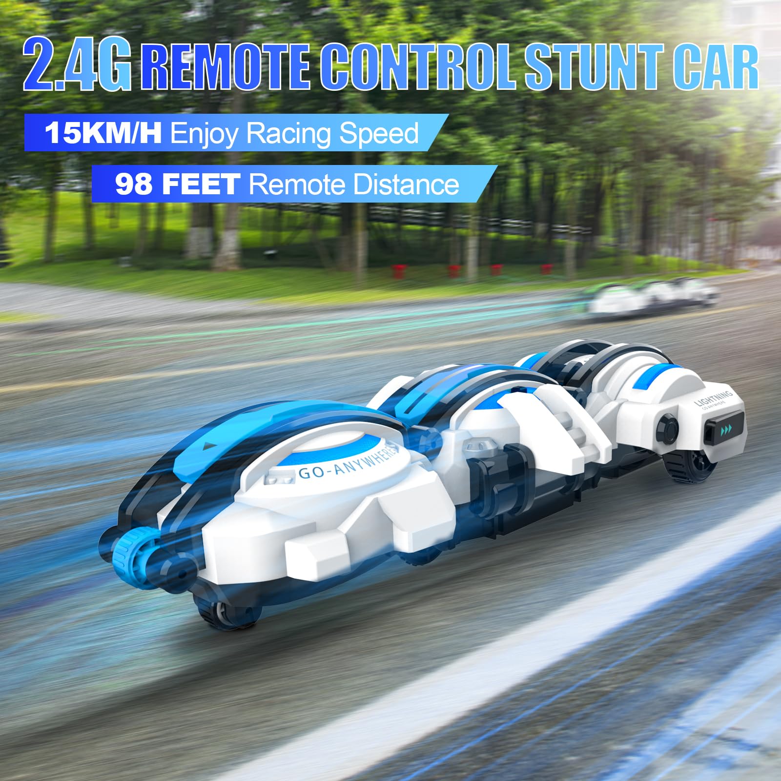 BAZADER RC Car with LED Lights - Remote Control Car Snakes 360° Roll Toy, Birthday for Kids Age 7 8 9 10 11+ Year Old, 2 Batteries 60+min, Indoor/Outdoor Toy for 6-12 yr Teen Boys
