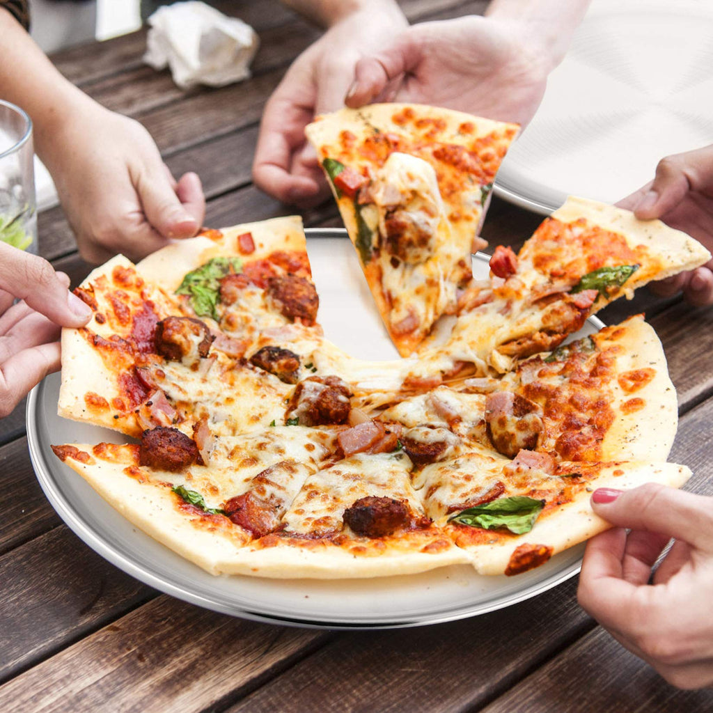 P&P CHEF Pizza Pan Set of 2, Stainless Steel Pizza Tray, Round Pizza Plate For Pie Cookie Pizza Cake, Non Toxic & Heavy Duty, Dishwasher Safe & Easy Clean, 10 Inch & Silver