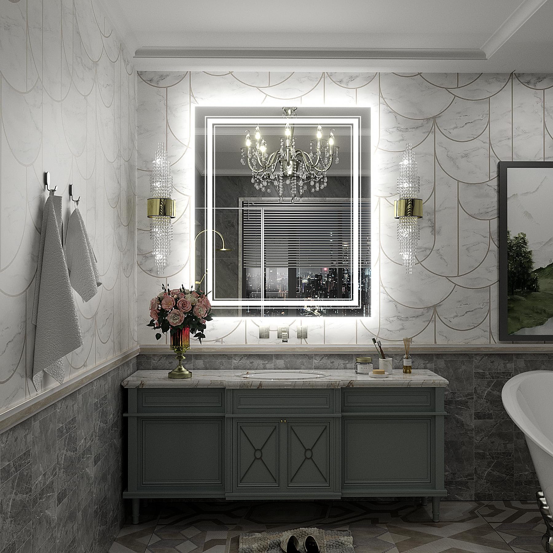 20x28 LED Bathroom Mirror, Vanity Mirror with Lights, Backlit and Front lit Mirror for Wall, Dimmable, Anti-Fog, Shatterpoof, Memory (Horizontal/Vertical)