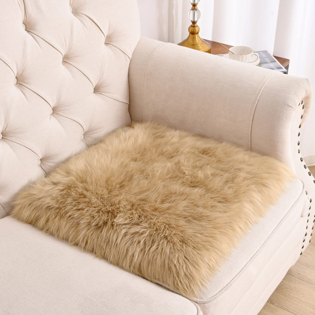 Softlife Black Faux Fur Sheepskin Chair Cover Seats Cushion Pad Super Soft Area Rugs for Living Bedroom Sofa Dorm (1.6ft x 1.6ft)