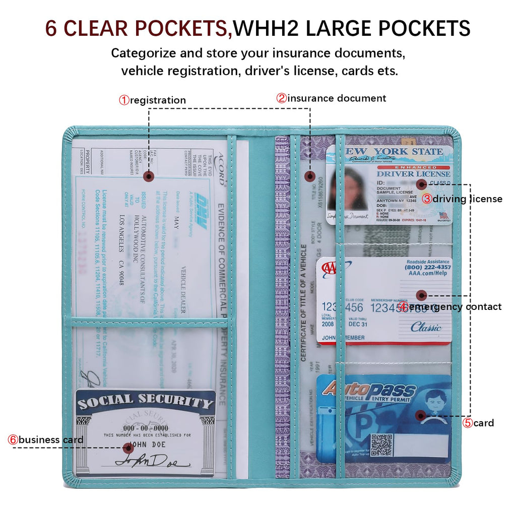 Car Registration and Insurance Card Holder for Women Men, Black Glove Box Paperwork Organizer with Magnetic Buckle for Easy Access and Protect Documents and Various Cards in Vehicle