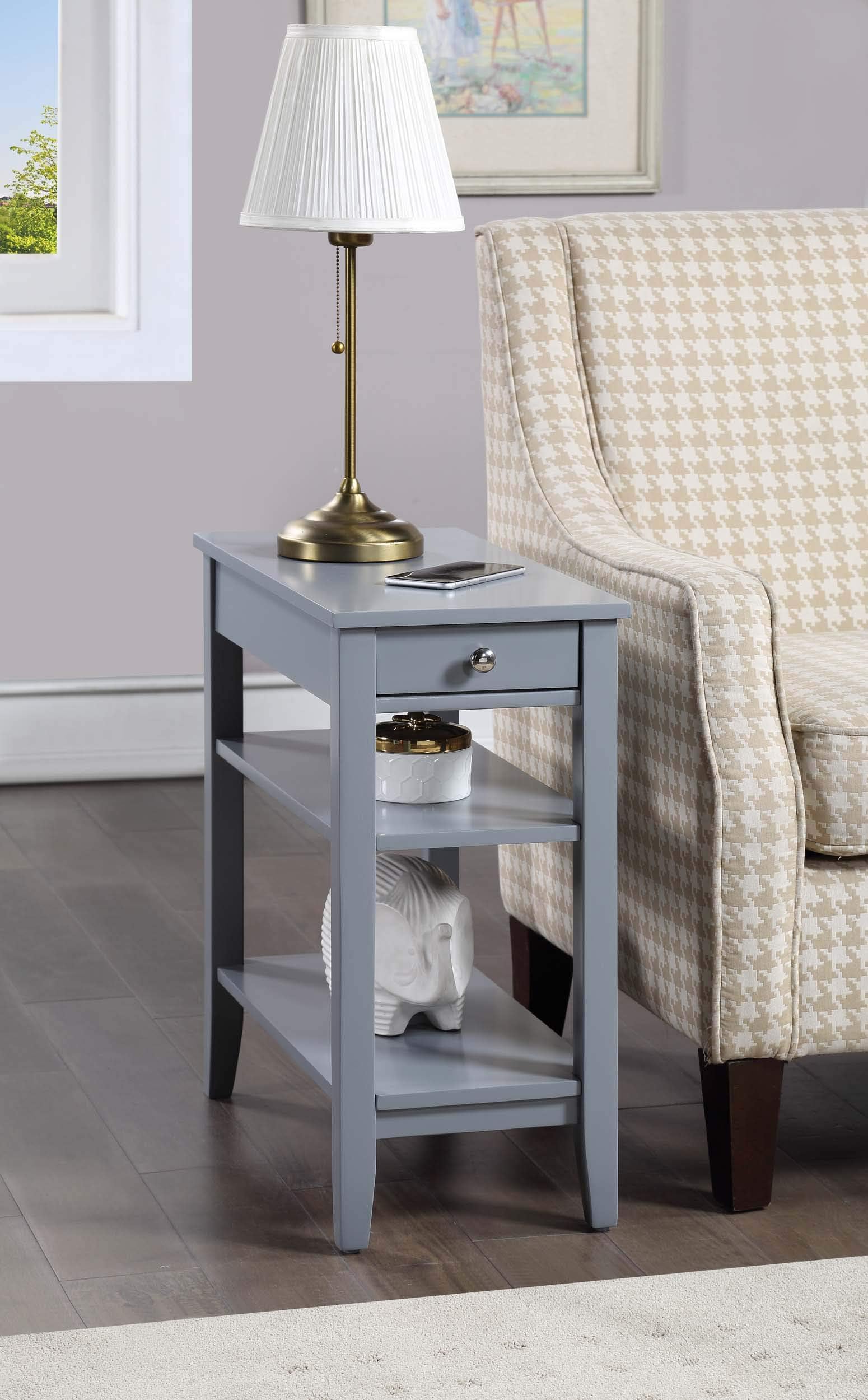 Convenience Concepts American Heritage Chairside End Table with Drawer 23.5" - Classic Living Room Table with Storage Shelf, Bedroom Nightstand, Black