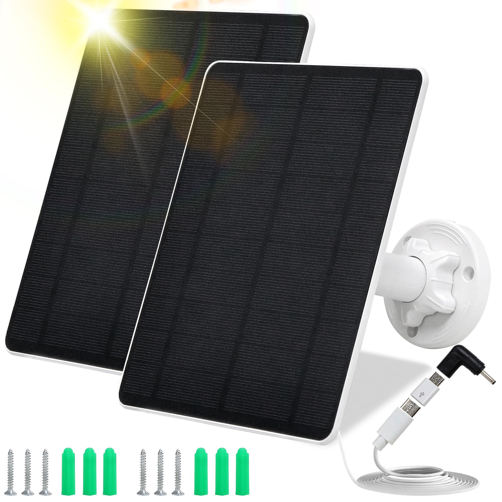 Solar Panel for Security Camera,5W USB Solar Panel for Cameras DC 5V,Camera Solar Panel Charger Micro USB & USB-C & DC,IP65 Waterproof USB Solar Panel Charger for Camera with 360°Adjustable Mounting