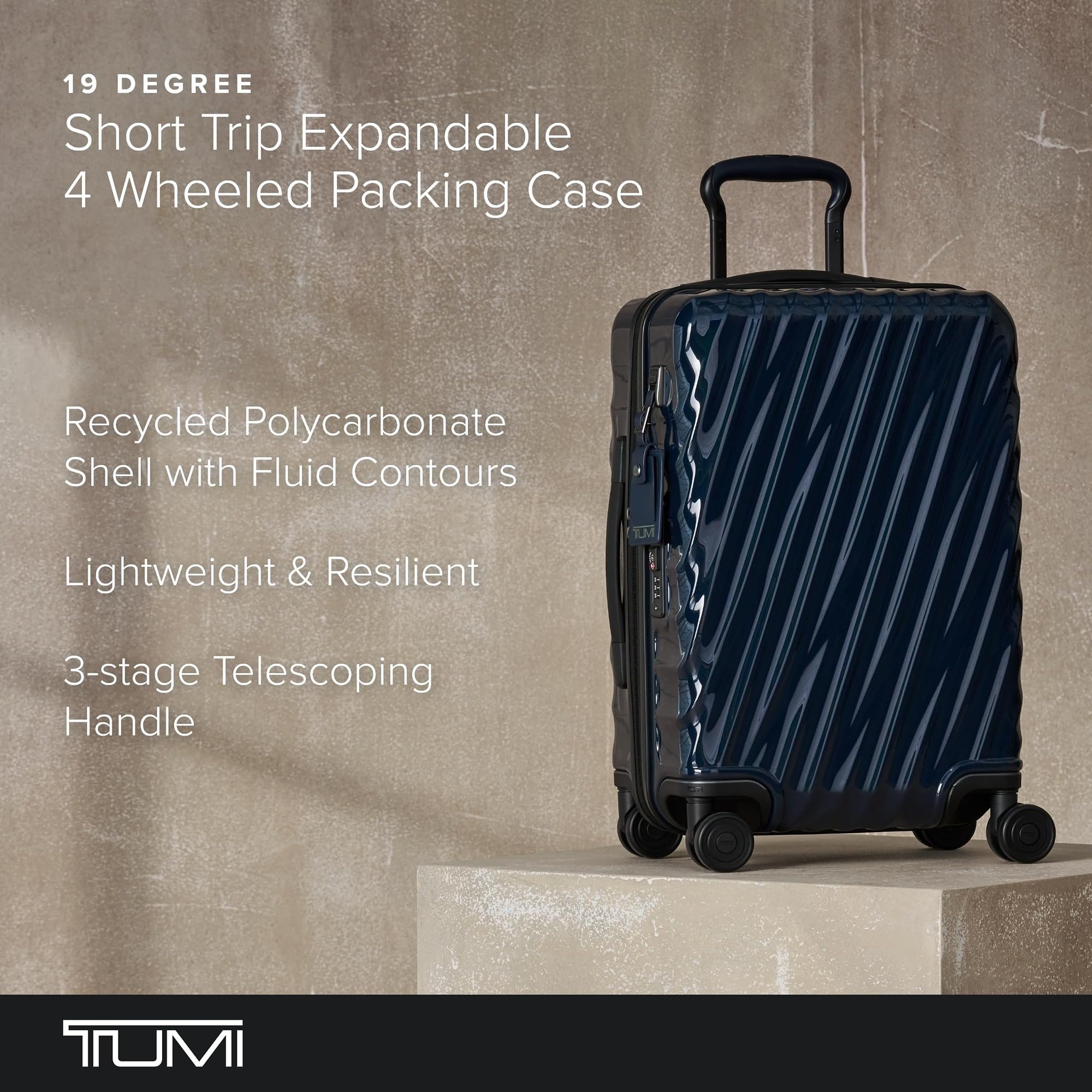 TUMI - 19 Degree Medium Expandable Checked Packing Case - 4-Wheeled Luggage - Hard Shell Suitcase - 26.0" X 17.5" X 10.0" - Navy
