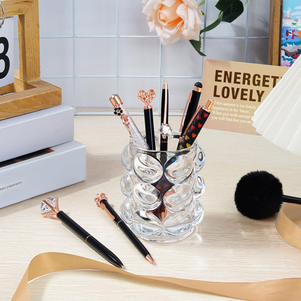 WEMATE 8Pcs Ballpoint Pens Set Metal Crystal Diamond Pen Glitter for Journaling Black Pen Bling in Black & Blue Ink Pretty Cute Pens Fancy Pens Gifts for Women Wedding School Office Desk(Black)
