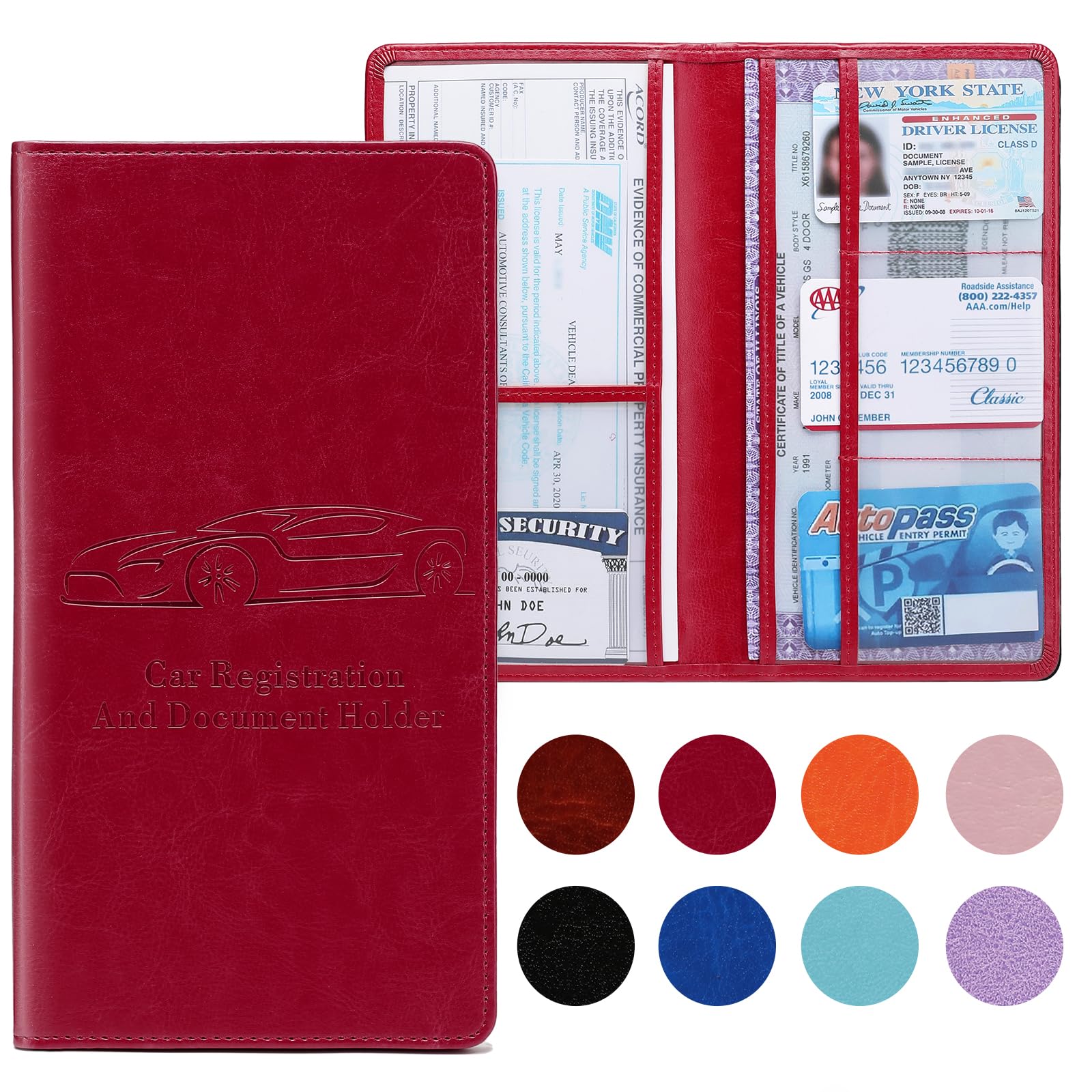 Car Registration and Insurance Card Holder for Women Men, Black Glove Box Paperwork Organizer with Magnetic Buckle for Easy Access and Protect Documents and Various Cards in Vehicle