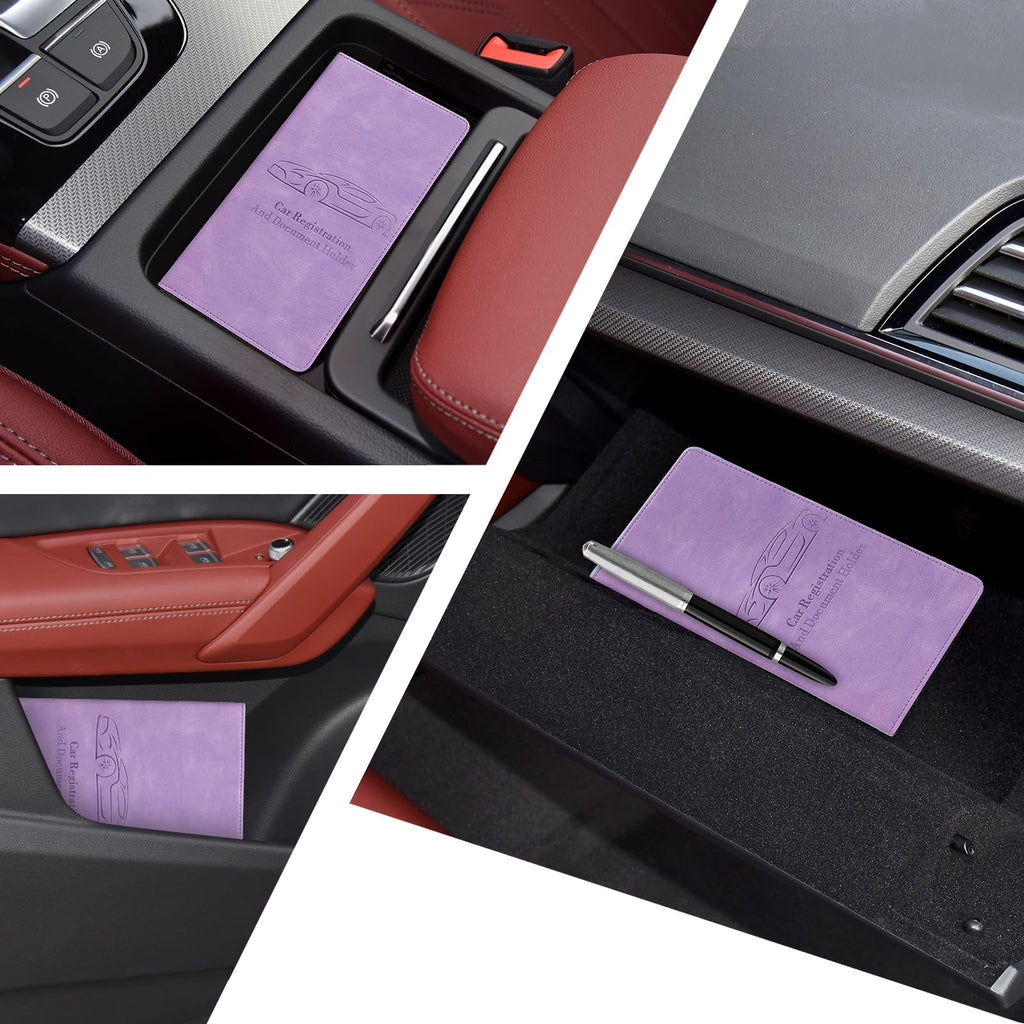 Car Registration and Insurance Card Holder for Women Men, Black Glove Box Paperwork Organizer with Magnetic Buckle for Easy Access and Protect Documents and Various Cards in Vehicle