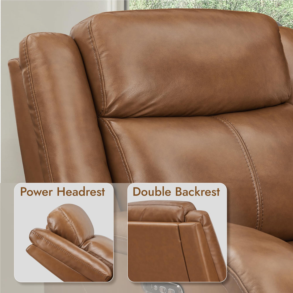 Watson & Whitely Genuine Leather Power Recliner Chairs for Adults, Wall Hugger RV Recliner with Power Headrest & Charging Ports, Electric Recliner Sofa Chair for Living Room, Black