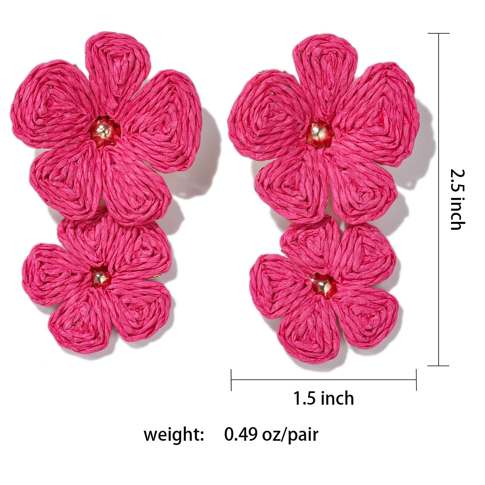 Boho Flower Earrings Statement Raffia Dangle Earrings Cute Floral Jewelry Trendy Summer Beach Vacation Outfits for Women