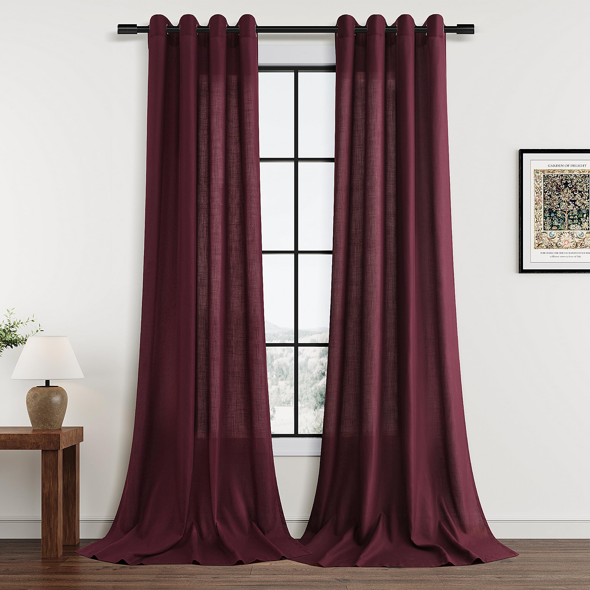 Aersas Black Bedroom Linen Curtains 63 Inch Length 2 Panel Privacy Energy Efficient Semi Sheer Black Linen Drapes for Living Room Modern Farmhouse Grommet Window Curtain for Nursery Office 52x63