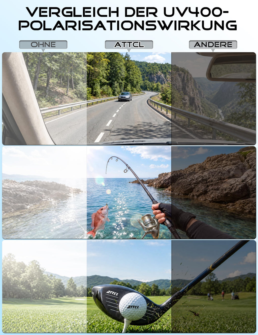 ATTCL 22g Polarized Sunglasses Men Sports: Secure Fit Wrap Around TR90 Frame Ultra-Light UV Protection for Running Fishing