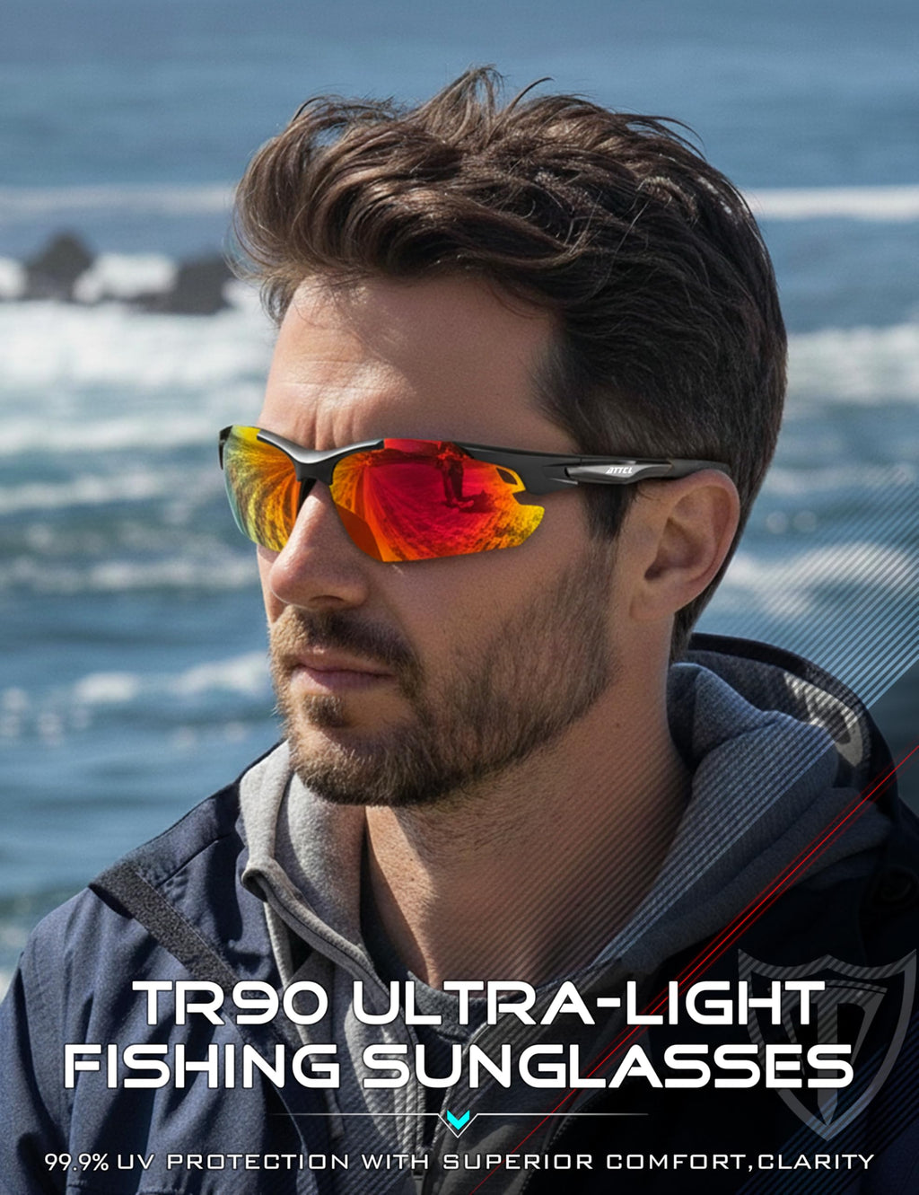 ATTCL 22g Polarized Sunglasses Men Sports: Secure Fit Wrap Around TR90 Frame Ultra-Light UV Protection for Running Fishing