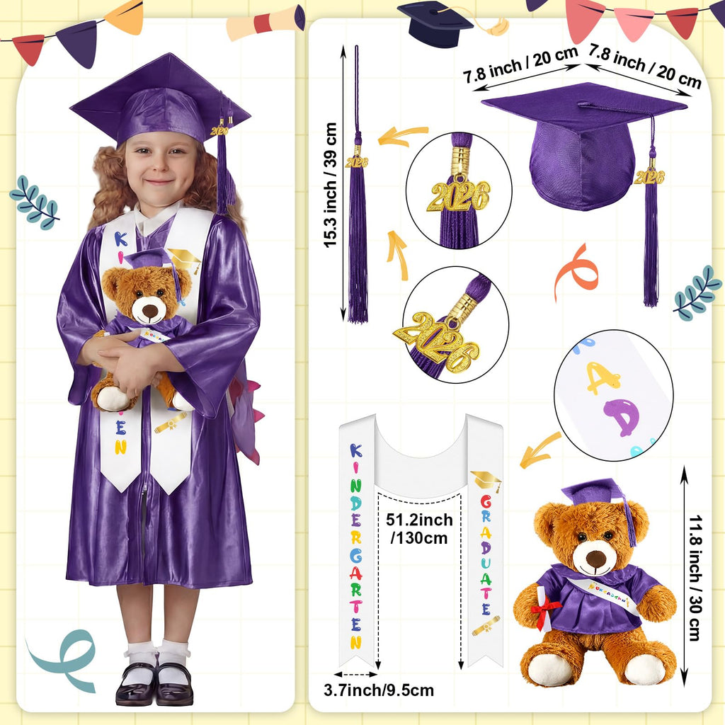 Sintuff 7 Pcs Kindergarten Preschool Graduation Cap and Gown with Bear Gifts 2026 Grad Stole Tassel Sash for Toddler Kids