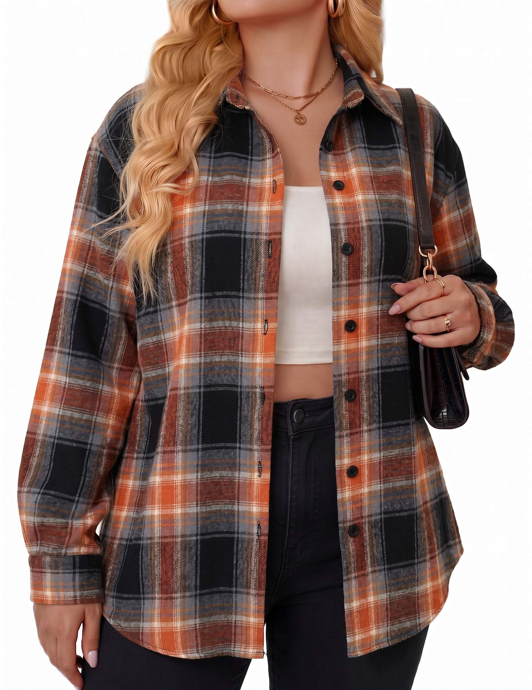 Zeagoo Womens Plus Size Flannel Shirts Plaid Shirts Long Sleeves Casual Button Down Collared Shacket Tops