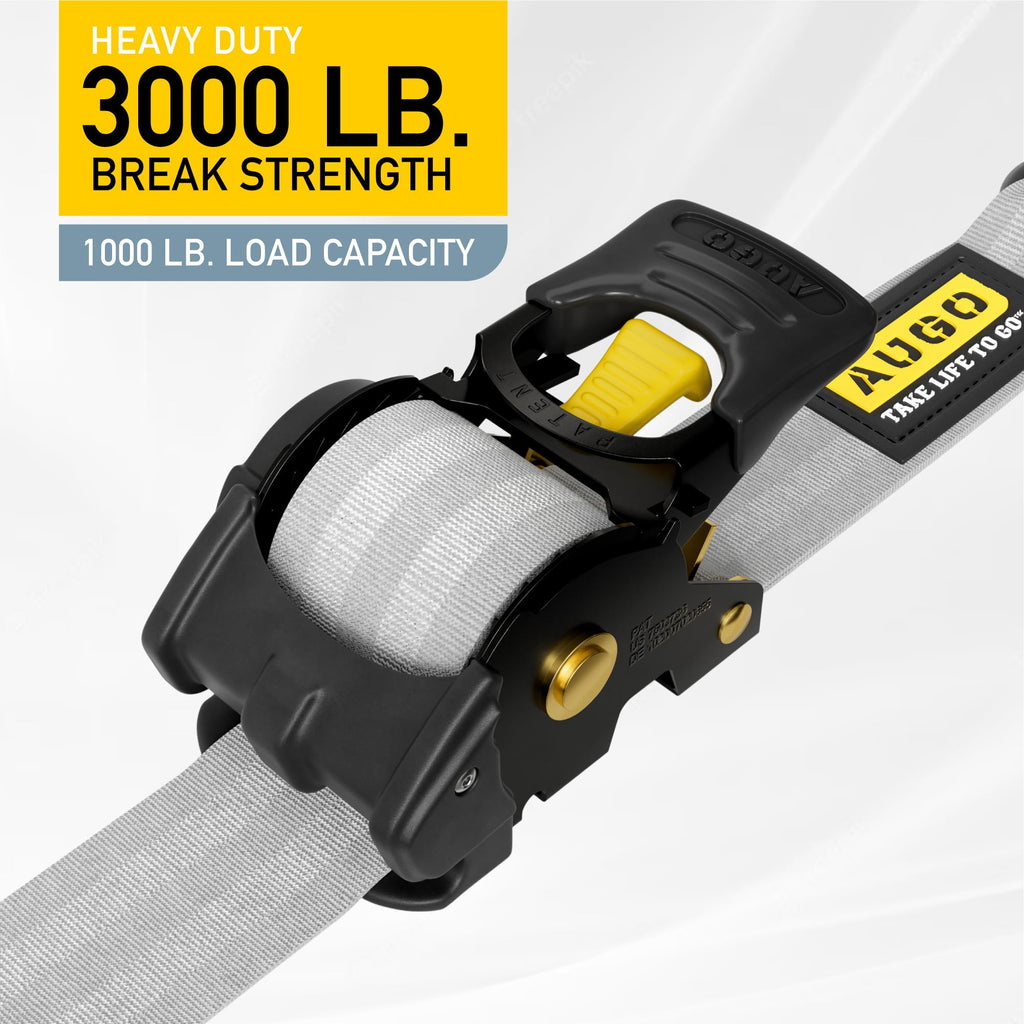 AUGO Retractable Ratchet Straps | 2 Heavy Duty Ratchet Straps Self Retractable Tie Downs with Soft Loops & Storage Bag for Motorcycle, Truck, Trailer, Cargo Van | 1200 Lb Break Strength 1” x 10’