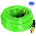 Air Compressor Hose 1/4 Inch x 25 Feet Reinforced Polyurethane (PU) Air Hose with Fittings, Bend Restrictors, 1/4" Industrial Quick Coupler and Plug Kit, Green