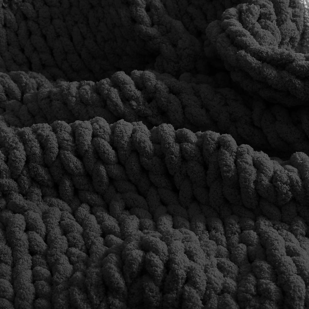 Chunky Chenille Yarn for Hand Knitting 8 Jumbo Pack Jumbo Chunky Yarn for Hand Soft Blanket Knitting, Bulky Thick Fluffy Yarn for Crocheting (Black)