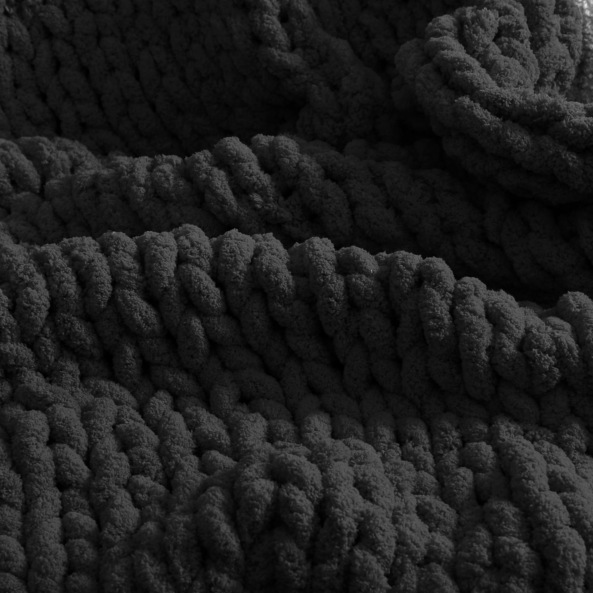 Chunky Chenille Yarn for Hand Knitting 8 Jumbo Pack Jumbo Chunky Yarn for Hand Soft Blanket Knitting, Bulky Thick Fluffy Yarn for Crocheting (Black)