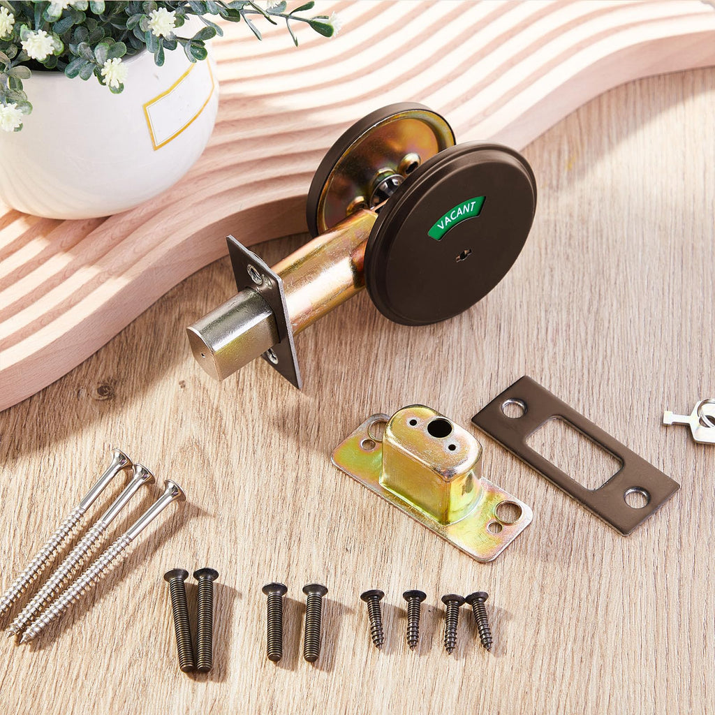 Tandefio 1 Pcs Vacant Occupied Bathroom Lock, in Use Deadbolt with Occupancy Indicator, 304 Stainless Steel, Fit Door Thickness 1 3/8" to 2", Not Adjustable, for Restaurants, Hotels, Offices (Black)