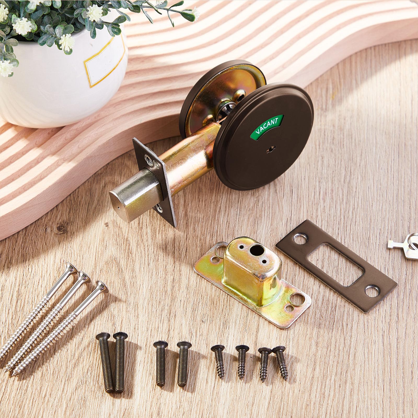 Tandefio 1 Pcs Vacant Occupied Bathroom Lock, in Use Deadbolt with Occupancy Indicator, 304 Stainless Steel, Fit Door Thickness 1 3/8" to 2", Not Adjustable, for Restaurants, Hotels, Offices (Black)