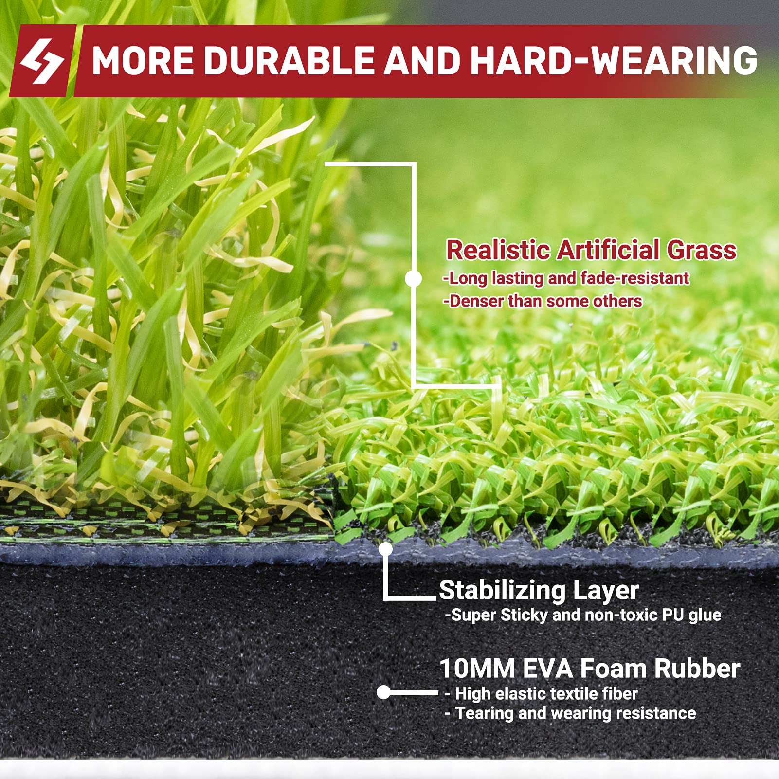 SAPLIZE Foldable Heavy-Duty Golf Hitting Mat with 10mm EVA Backing for Indoor/Outdoor Swing & Chipping, Golf Accessories & Gift for Men & Women