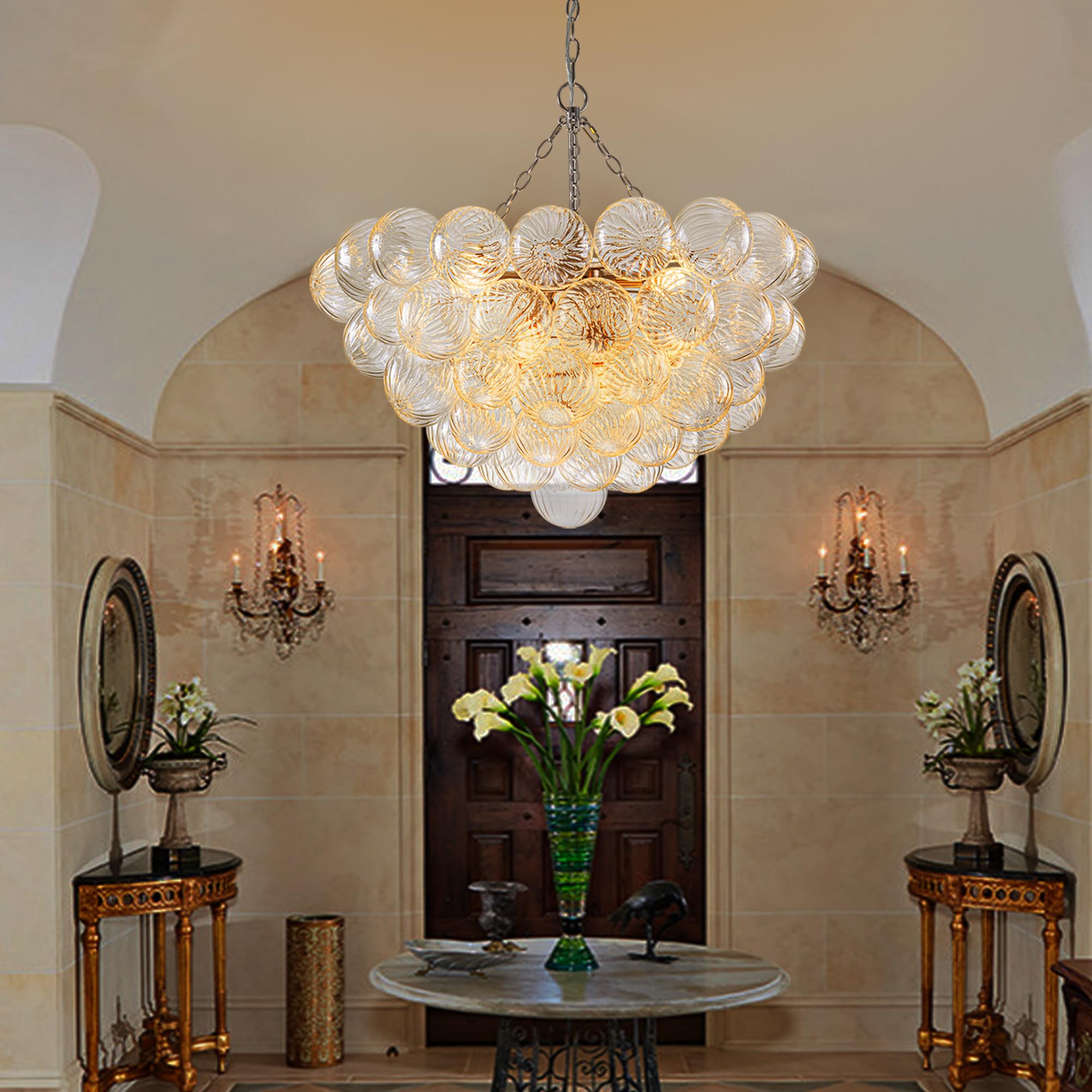 Longree Bubble Glass Ball Chandelier White 20" Dia Pendant Light | Swirled Glass Globe, for Dining Room Kitchen Bathroom Entry Bedroom