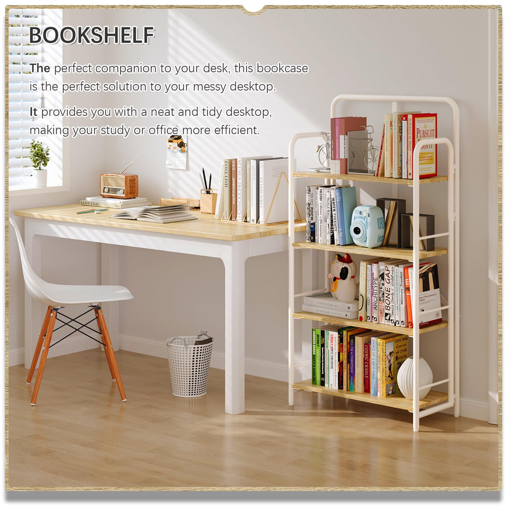 4NM No Assembly Folding Bookshelf, 3 Tiers Collapsible Book Shelves Open Industrial Foldable Storage Bookcase Shelf for Bedroom, Living Room, Home Office - Natural and White