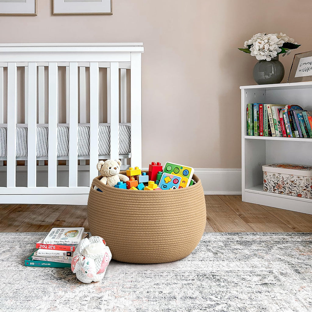 Goodpick Small Rope Storage Basket, Black Round Baskets for Socks, Dog Toys, Towels, Cute Baby Basket for Living Room, Bedroom, Nursery, Towel Baskets for Bathroom, 10 x 8.3 inches