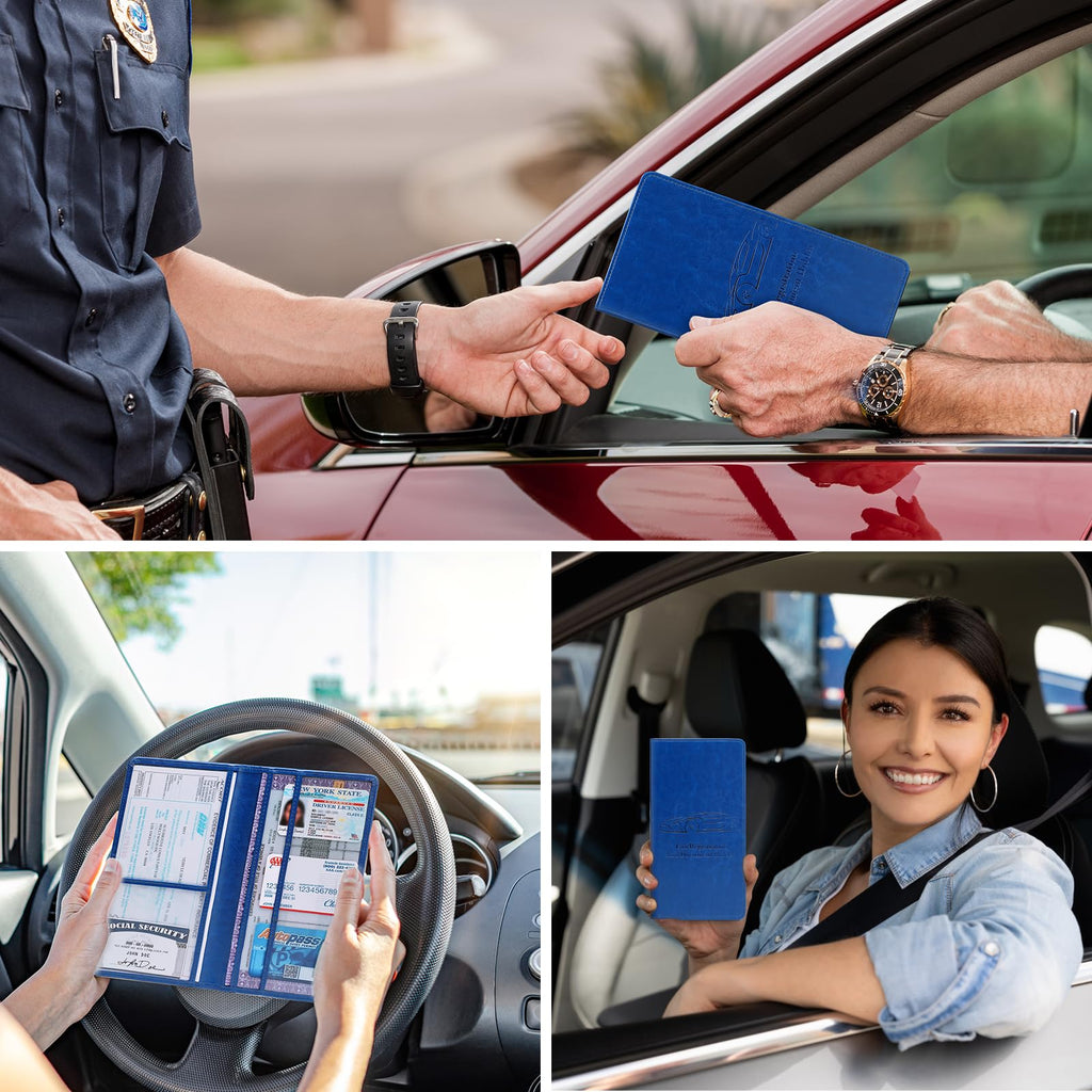 Car Registration and Insurance Card Holder for Women Men, Black Glove Box Paperwork Organizer with Magnetic Buckle for Easy Access and Protect Documents and Various Cards in Vehicle