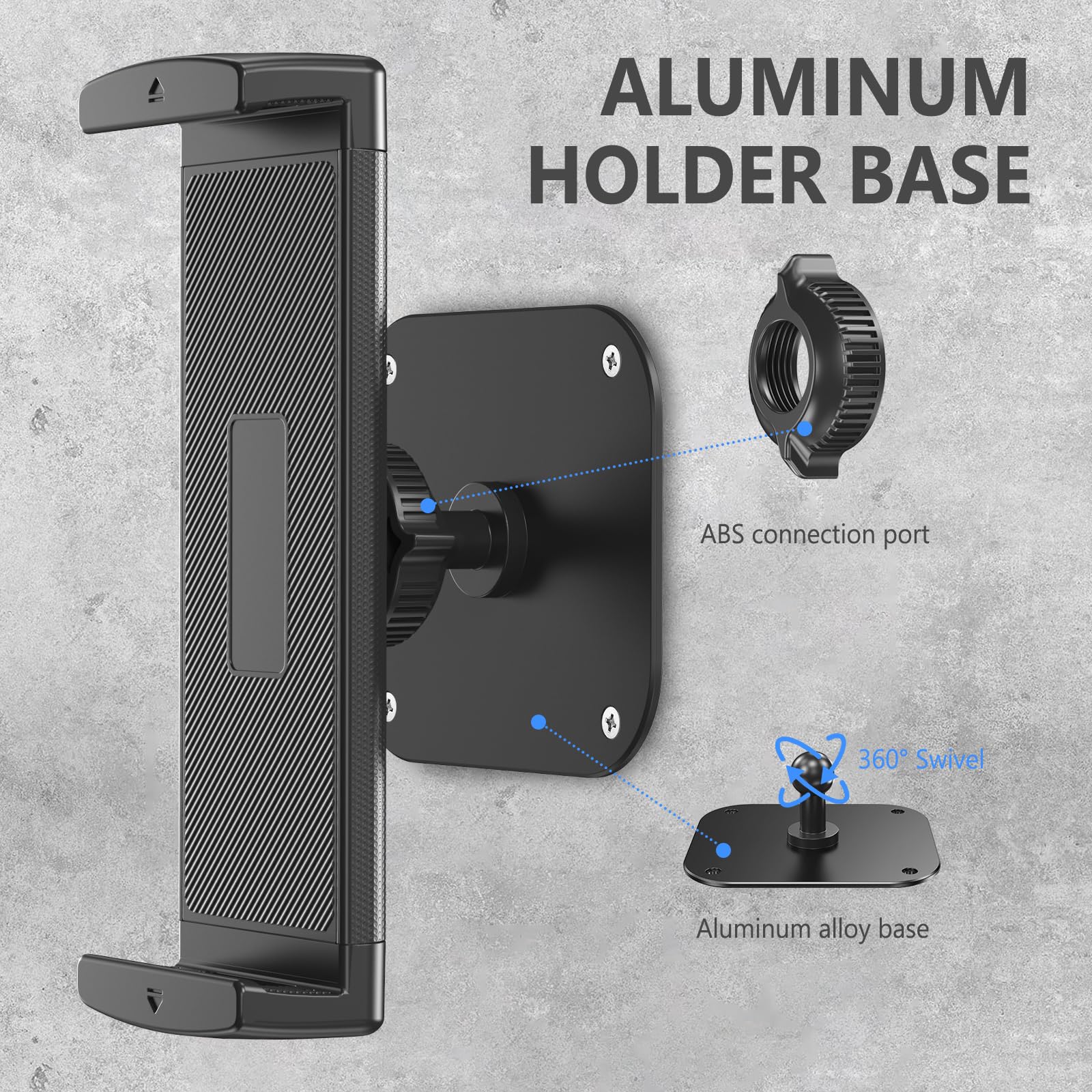 Tablet Wall Mount, Aluminum iPad Wall Mount Holder, 360° Rotation Adjustable Wall Holder Compatible with iPad Pro, Mini, Galaxy Tab, Surface Pro, Kindle, All 4.7-13" Tablets and Phones