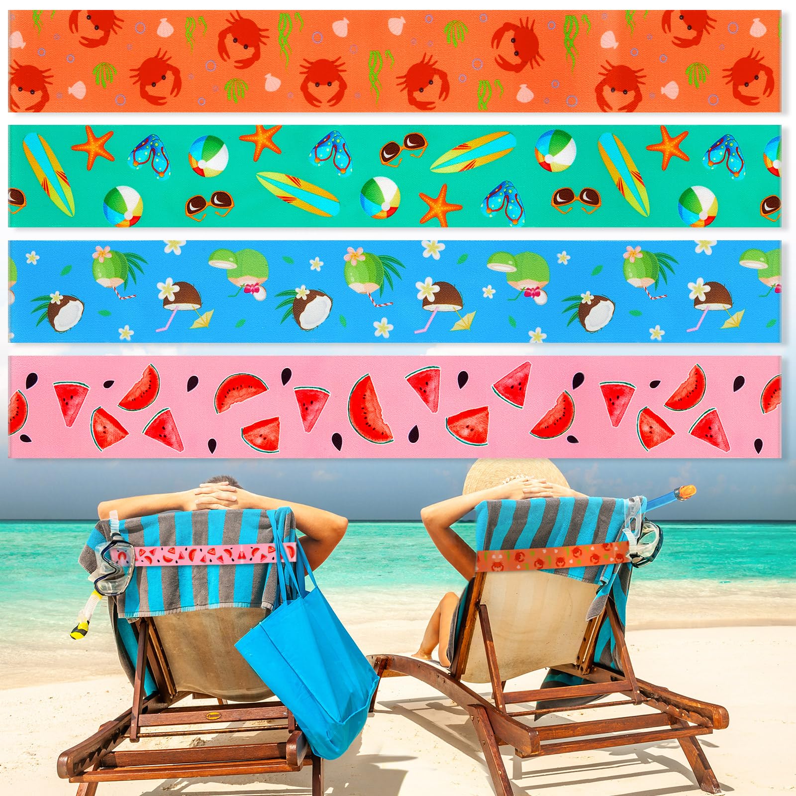 Boao 4 Pack Towel Bands for Beach Chair, Pool & Cruise Essentials, Elastic and Windproof, Towel Chair Clips Lounge Strap Holder, Cruise Ship Accessories (American Flag)