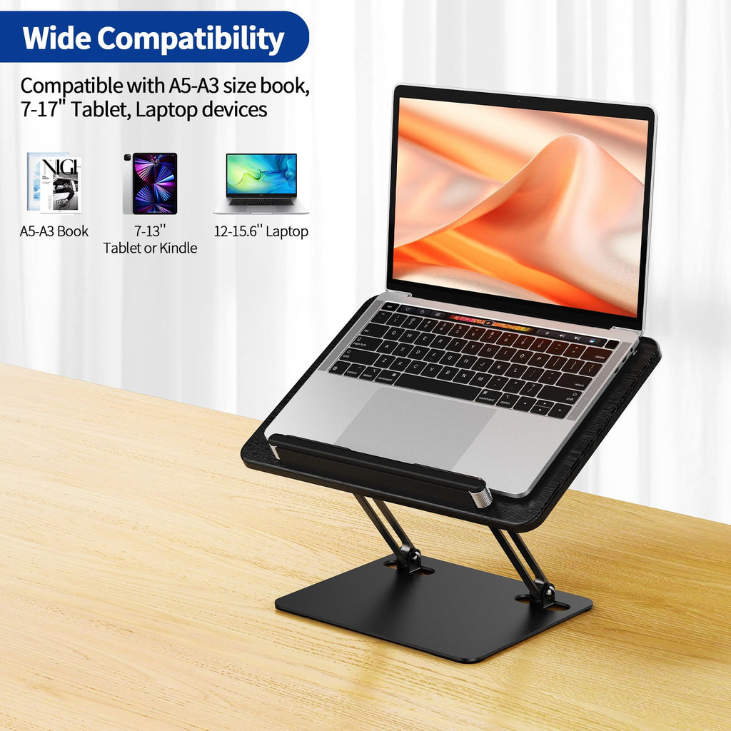 BESIGN BS01 Book Stand for Reading, Adjustable Book Holder, Ergonomic Laptop Stand with Elastic Page Clips for Music Scores, Recipe, Tablet, Laptop (Black)