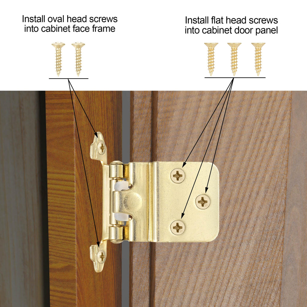 4 Pack (2 Pairs) Antique Brass Self Closing Cabinet Hinges for Kitchen Cabinet Door, 1/2" Overlay (Variable) Semi Concealed Kitchen Cabinet Hinges