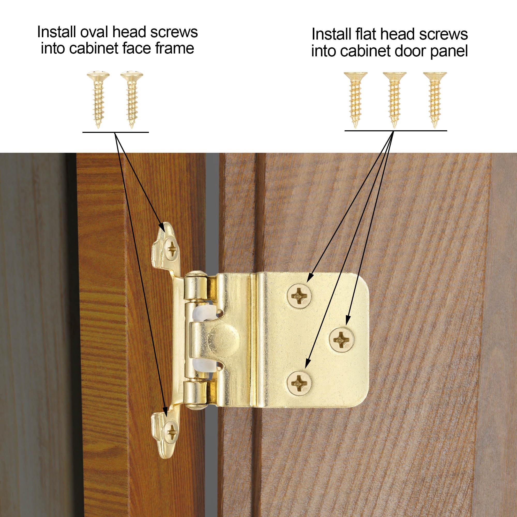 4 Pack (2 Pairs) Antique Brass Self Closing Cabinet Hinges for Kitchen Cabinet Door, 1/2" Overlay (Variable) Semi Concealed Kitchen Cabinet Hinges