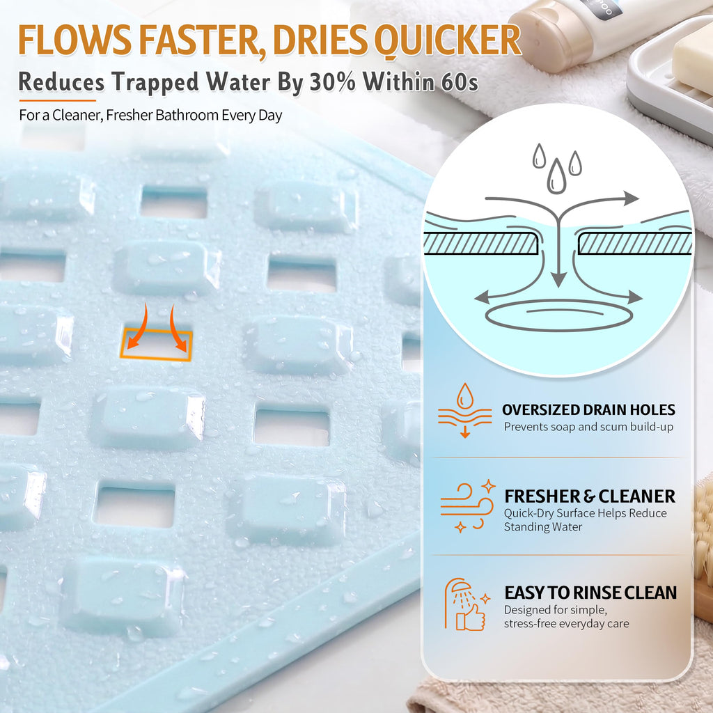 Yimobra Square Shower Mat Non Slip, Super Strong Suction Cups, 21"X21" Bath Tub Mat with Drain Holes, Machine Washable Fast Draining Bath Mats, Bathroom Essentials,Black