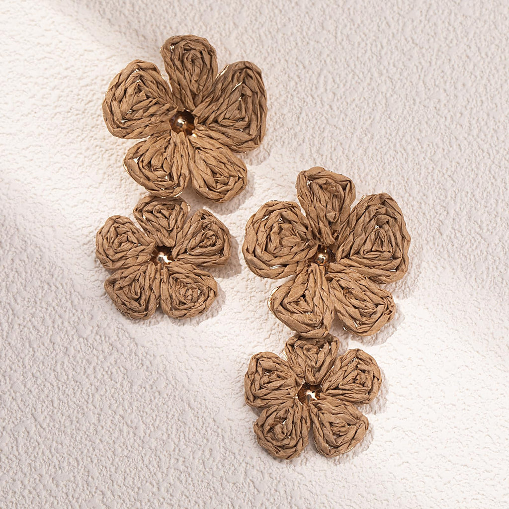 Boho Flower Earrings Statement Raffia Dangle Earrings Cute Floral Jewelry Trendy Summer Beach Vacation Outfits for Women