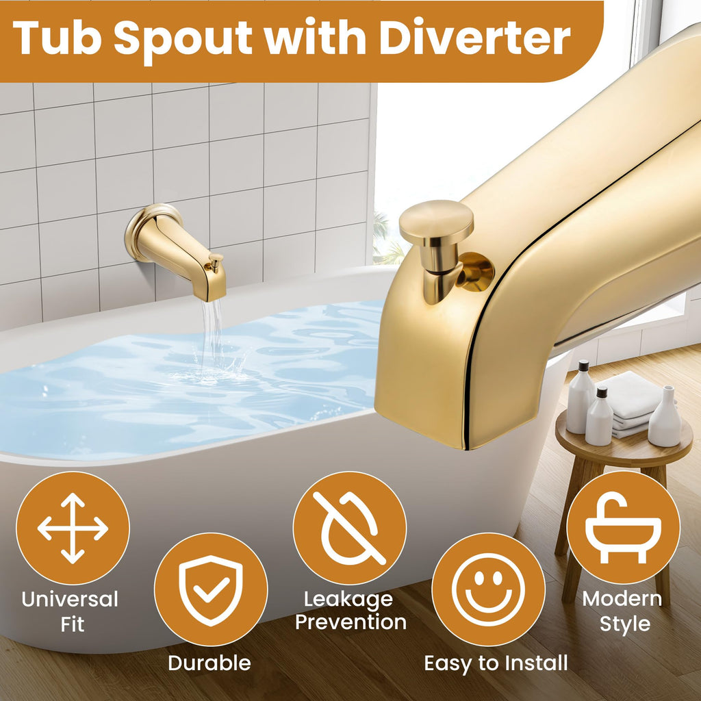 Dreyoo Tub Spout (Universal Fits 1/2" Copper Pipe, 1/2" IPS and 3/4" IPS), Bathroom Bathtub Faucet with Adapters and Hex Wrench(Brushed Nickel,Simple)