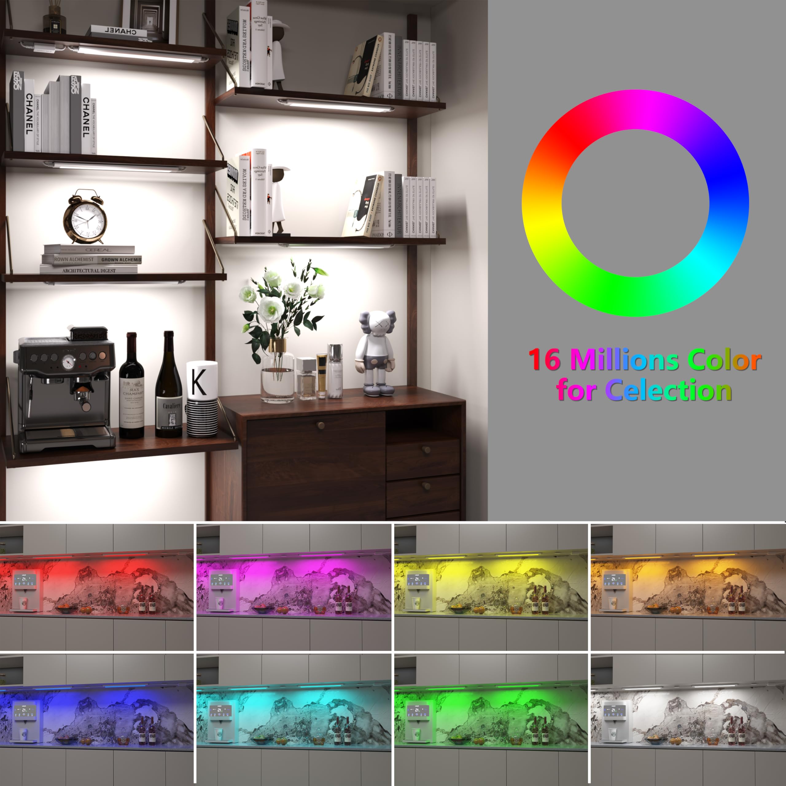 LED Light Bar,Plug-in, Dimmable, Adjustable White & RGB Color Changing, Alexa, Google Home Enabled Remote Counter Lights for Kitchen, Shelf, Cupboard, Desk, Monitor (1-Bar 12 Inch Kit)
